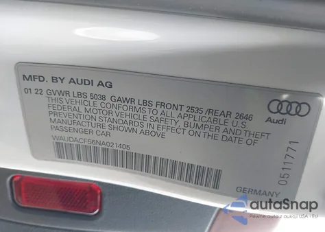 2022 Audi A5 Sportback Premium 45 Tfsi S Line Quattro S Tronic из США, поврежденный, VIN WAUDACF56NA021405